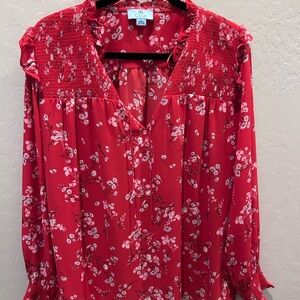 CeCe Red Floral Blouse